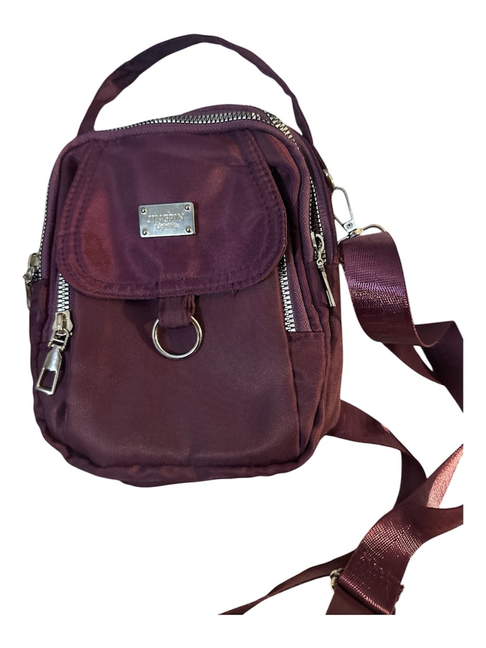 NWOT jingpin Women Bags Baby Bags Compact Burgundy Crossbody Bag silver accents
